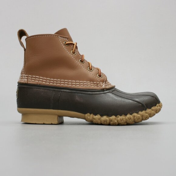 LL Bean Ladies 7 Tan Leather Brown Rubber Short Ankle Duck Boots USA Maine 06009 - Picture 4 of 12